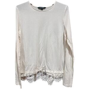 Lauren Ralph Lauren Women Tunic Top Small Off White Lace Crochet Long Sleeve